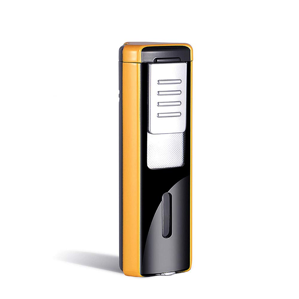 Malisseladi Torch Lighter Triple Jet Flame Refillable Butane Cigar Lighter with Cigar Punch Butane Window,Adjustable Flame Dial,Gift Box,No Gas (yellow)