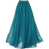 Teemall Women's Ankle Chiffon Long Skirt A-line Retro Skirts Pleated Beach Maxi Skirt