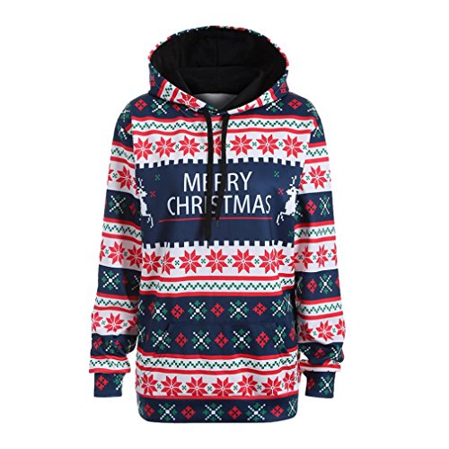 TiTCool Women Merry Christmas Letter Snowflake Pixel Printing Tops Hoodie Sweatshirt (M, Blue)