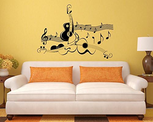 Guitars Wall Decal Musical Notes Vinyl Sticker Home Interior Art Decor Ideas Bedroom Living Room Office Removable Murals Housewares 5(gui)