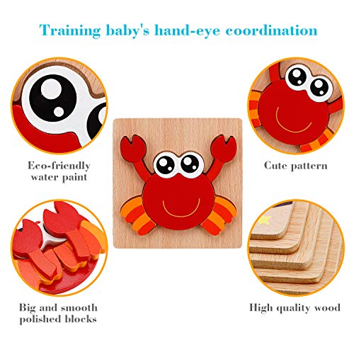 Slotic Wooden Puzzles for Toddlers - Animal Jigsaw Puzzles for 1 2 3 Years Old Boys & Girls, Kids Educational Toys (6 Pack)