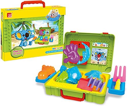 Beach Toys Play Set, Sand Beach Toy Suitcase, Durable Kids Beach Toy Play Set with a 2in1 Suitcase/ Working Table Design, 16 Piece Accessory: Beach Molds, Shovel, Rake, Watering Pot, Sea Creatures, a