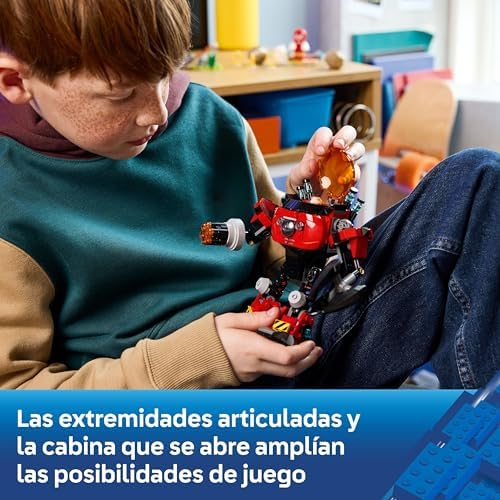 Sonic The Hedgehog Knuckles vs. Dr. Eggman Egg Crusher Mech Toy - Building Set Incl. 2 Minifigures, Rings & Chaos Emeralds - Video Gaming Gift for 8+ Year Old Boys & Girls - 77005