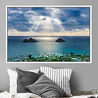 Framed Canvas Wall Art Coastal Freedom Aerial Beach Beach Coastal Cool Minimalism Multicolor Photography Relax/Calm - 16x24 inches