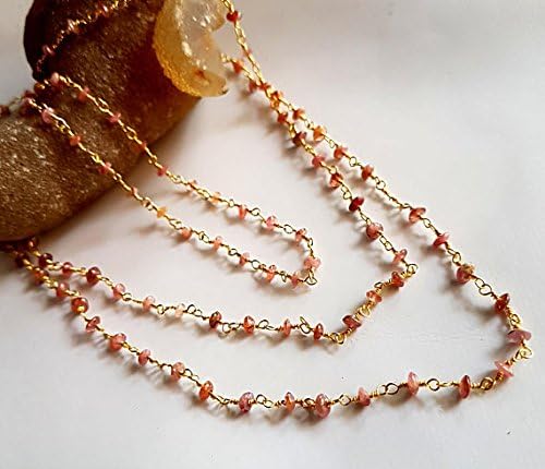 Gold Plated Chain Pink Tourmaline Smooth Rondelles beads Wire Warped Rosary Chain by Foot 2.5 mm Approx M No.- 2259