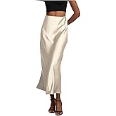 SHENHE Women's Satin Maxi Skirts High Waisted A Line Long Skirts Elegant Office Skirts