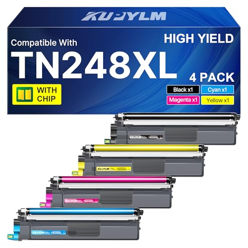 KUPYLM TN248 TN248XL Cartouche de Toner Compatible pour Brother MFC-L3760CDW, MFC-L3740CDW, DCP-L3560CDW, DCP-L3520CDWE, MFC-L3740CDWE (4-Pack, avec Puce)