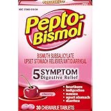Pepto-Bismol Cherry Chewables 5 Symptom Medicine - Including Upset Stomach & Diarrhea Relief, 30 Count