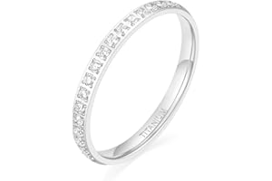 TIGRADE 2mm Women Titanium Eternity Ring Half Cubic Zirconia Anniversary Wedding Engagement Band