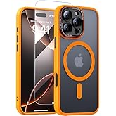 JUESHITUO for iPhone 16 Pro Max Case with 1X Screen Protector, [Tailored for MagSafe] [Mil-Grade Shockproof Defense] with Integrated Lens Protection Translucent Case for iPhone 16 Pro Max, Orange