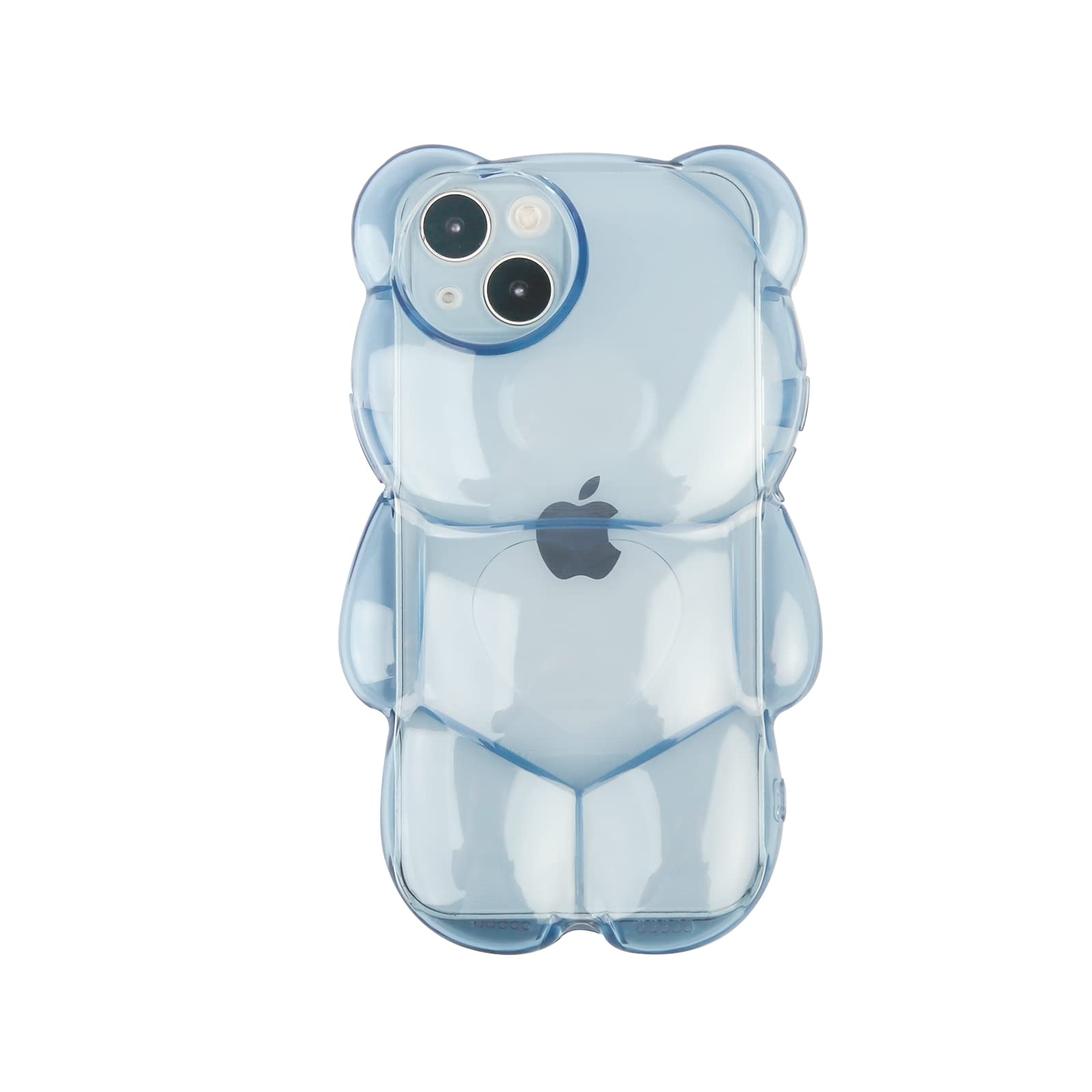 YWYUHE Funny Phone Case Compatible with iPhone 15 Plus Case, Cute 3D Clear Blue Bear Case, Shockproof Kpop Cartoon Bear Phone Case for Women Girls