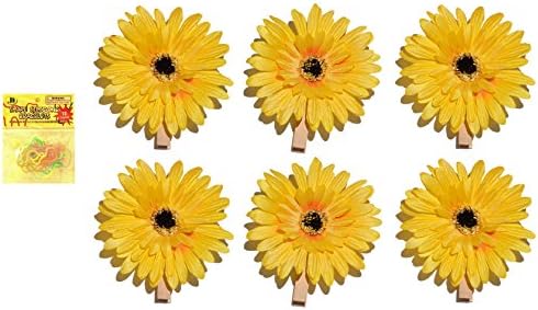 Yellow Fake Silk Flower Gerber Daisy Flower Head Clip SETof6 with Silly Bands (Color4)