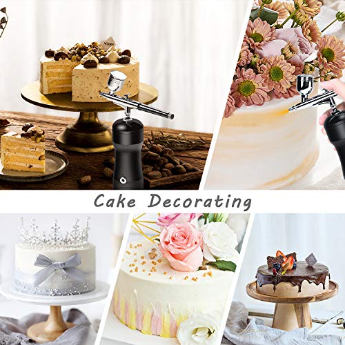 COSSCCI Upgraded Airbrush Kit, Portable Auto Mini Air Brush Gun with Compressor Kit Quiet Air Brush Painting Kits for Cake Decorating Makeup Art Nail Model Painting Tattoo Manicure (Black)