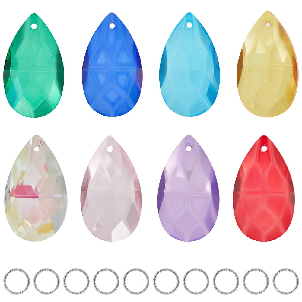 SOFPLATE 1 Box 8 Pack 38mm Mixed Colors Teardrop Crystal Chandelier Prisms Crystal Suncatcher Prism Crystals Pendants with Jump Rings for Christmas Tree Wedding Party Decoration Chandeliers Hanging
