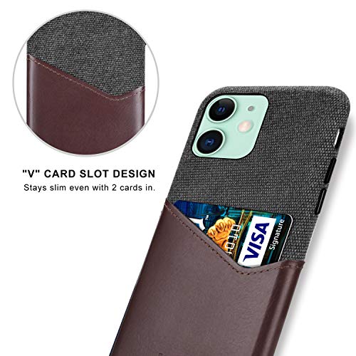 Lopie [Sea Island Cotton Series] Slim Card Case Compatible for iPhone 11 2019 (6.1"), Fabric Protection Cover with Leather Card Holder Slot Design, Coffee - Thumbnail 4