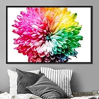Framed Canvas Wall Art Rainbow Flower Snapshot Closeup Floral Multicolor Pastel Photography Relax/Calm Romantics Single - 16x24 inches