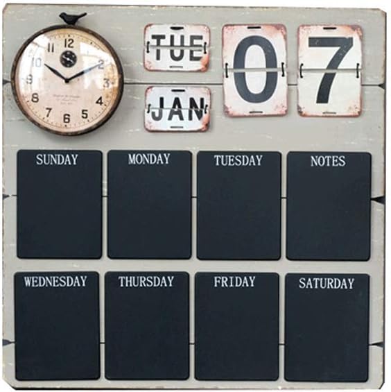 ZLZGZ Vintage Wall Clock, with Calendar, Message Board, Multi-Function, Wood Quartz Clock, Diameter 70cm, Living Room, Bar, Cafe