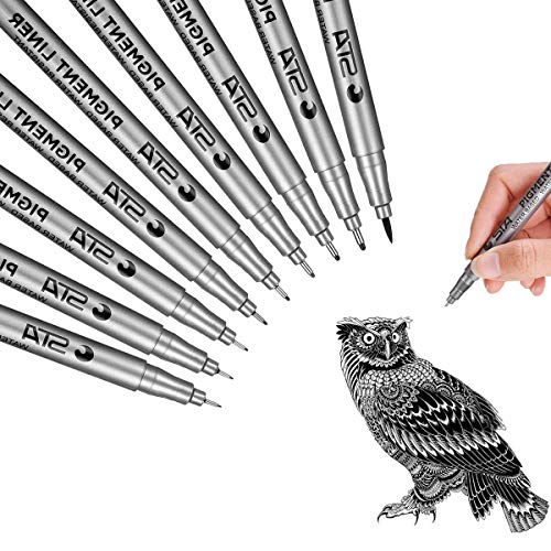 FHYHEJ Black Precision Micro Line Pens,Fineliner,Ultra Fine Point Drawing Pen Set,Waterproof Archival Ink,Artist Illustration Drawing, Design,Comic Making,Office Writing, Artist Illustration,9/Set (Black)