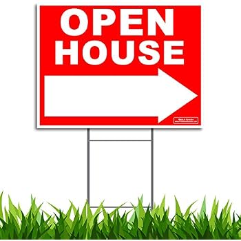 Large 24x18 Open House Wleft Or Right Arrow Yard Sign Printed Front Back 24 Metal Ground Stake - 
