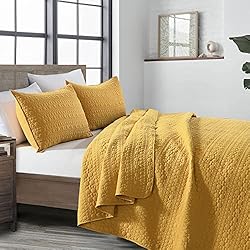 Quilt Set Queen Size Yellow, Classic Geometric