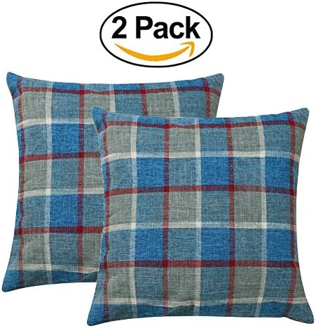 Classic Burlap Throw Pillow Cover 18x18 Navy Buffalo Plaid Cushion Cover Pillow Sham Vintage Home Décor 2-Pack