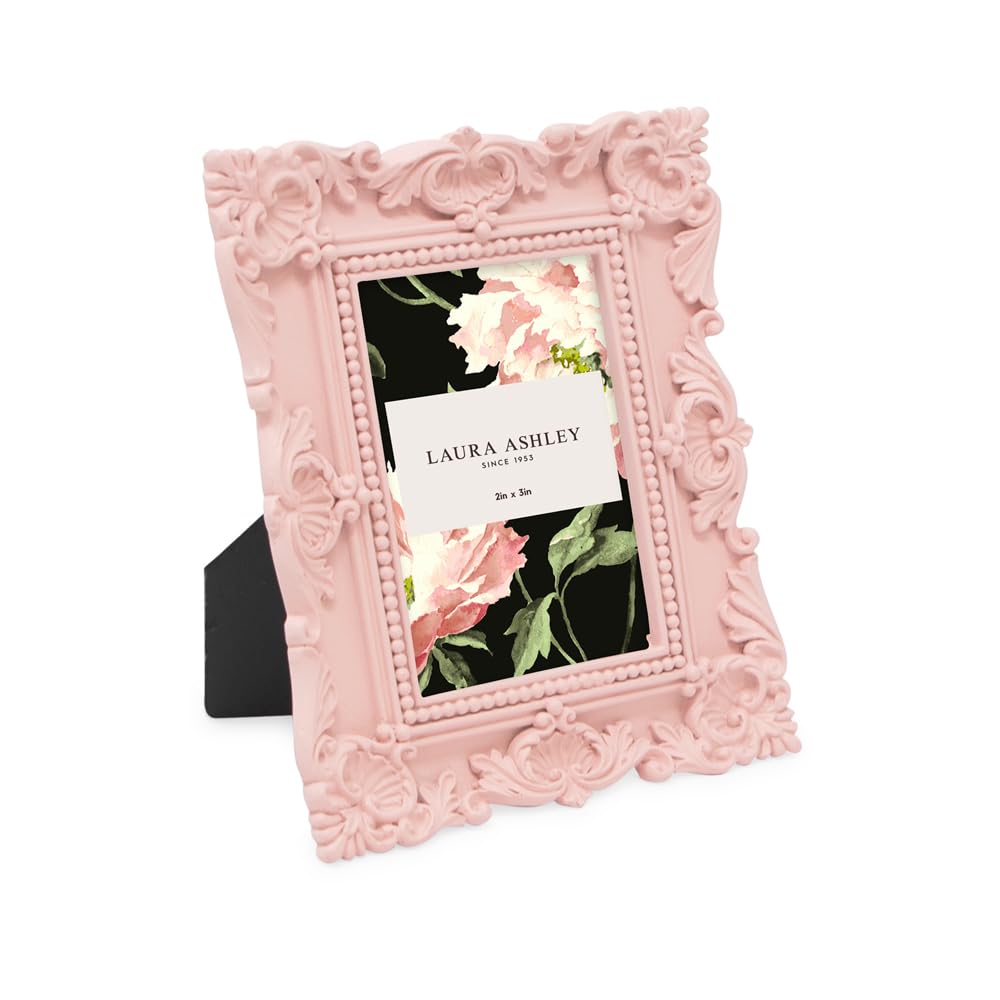 Laura Ashley 2x3 Pink Ornate Textured Hand-Crafted Resin Picture Frame with Easel, for Tabletop & Wall Display, Decorative Floral Design Home Décor, Photo Gallery, Art & More (2x3, Pink) — image 1