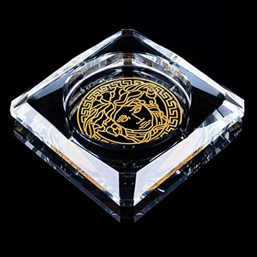 Ashtray KKY-ENTER Transparent Color Deep Carving Style Square Crystal Glass Personalized Gifts Luxurious, giving smokers the best gift (Size : 15 * 15 * 2.5cm)