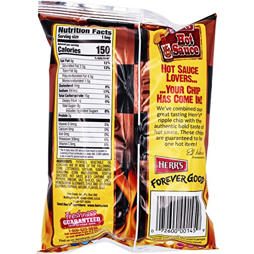 HERR'S Bold & Zesty Texas Pete Hot Sauce Potato Chips, 1oz Bag (Pack of