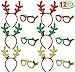 6 Pcs Christmas Reindeer Headbands and 6 Pcs Christmas Party Fancy Glasses Frames Bundle Pack of 12 for Christmas and Holiday Parties (ONE SIZE FIT ALL)