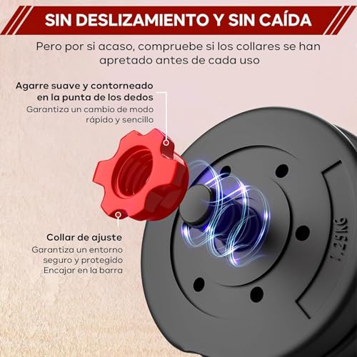 Kit de Pesas y Mancuernas, Barras para Ejercicio Multiusos,10/15 KG Set de Mancuernas Ajustables con 4 Modos como Barra, pesas rusa y mas combinaciones para Hombres/Mujeres