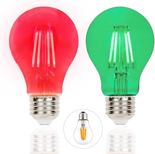 2 Pack Filament LED Red Light Bulbs Green Light Bulb A19