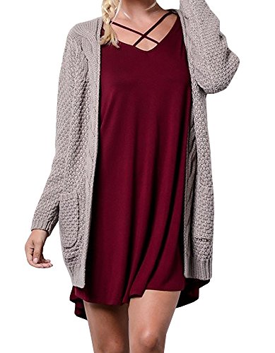 Imily Bela Women's Boho Long Sleeve Open Front Chunky Warm Cardigans Pointelle Pullover Sweater Blouses Coffee