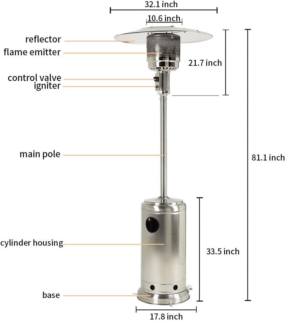 Raoccuy Stainless Steel Outdoor Patio Heater Propane with Wheels and Cover, Large, Outdoor Table Top Heater with Adjustable Thermostat, Suitable for Garden Wedding for Patio, Lawn, Cafe : Garden & Outdoor
