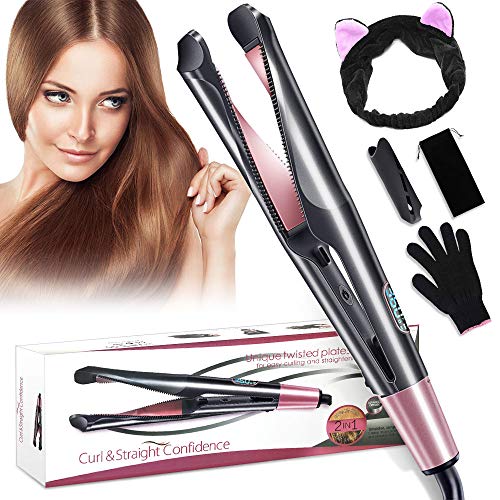 【2020 Updated】Hair Straightener Curling Iron 2 in 1, Flat Iron Curls with Adjustable Temp, Tourmaline Ceramic Beauty Hair with New Motor for Best Hair Straightener & Curler, for All Hair Types