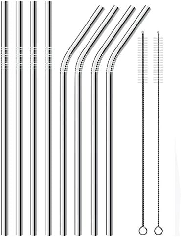 Stainless Steel Straws Set of 8 Long 8.5'' MIXIAO Drinking Metal Straws FDA-Approved For 20 30oz Stainless Tumblers Fits RTIC Tumbler | Fits all Yeti Ozark Trail SIC &amp; RTIC Tumblers(Stainless Steel)