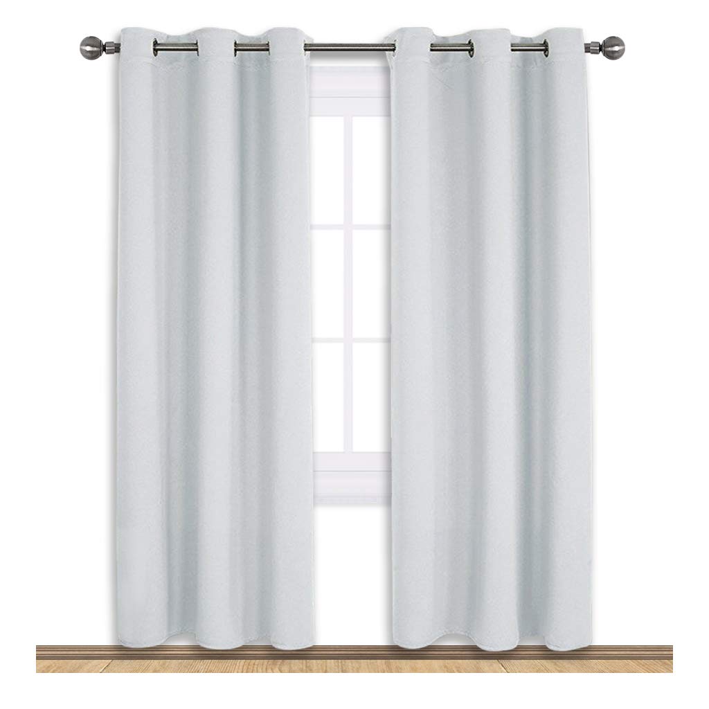 NICETOWN Room Darkening Window Curtain Panels, Easy Care Solid Thermal Insulated Grommet Room Darkening Draperies/Drapes for Bedroom (2 Panels,42 by 72,Platinum-Greyish White)