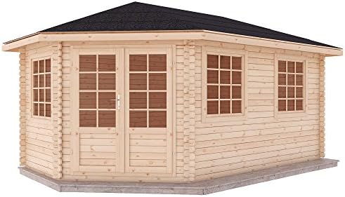 WALTONS EST. 1878 Garden Log Cabin Home Office - Corner Timber Chalet Garden Room Measures 5m x 3m complete with Floor & Roof Felt - Includes 10 year Guarantee Double glaze safety glass with Georgian bars (5x3 / 5 x 3) Fast Delivery