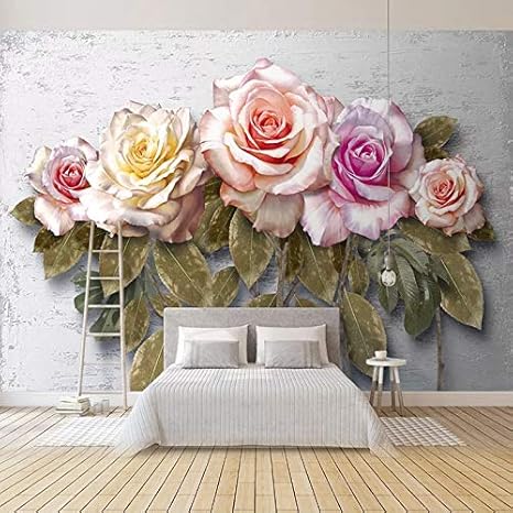 Amazon 壁画3dレトロ花バラの花壁画リビングルームの寝室の背景写真壁紙現代アート壁画 280cm X 180cm Diy 工具 ガーデン