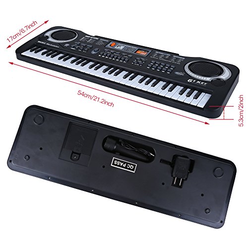 61-Key Digital Music Piano Keyboard, USB Charging Portable Electronic Musical Instrument with Microphone USB Cable for Kids Music Teaching (US Plug)