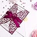FEIYI 25 Pieces 5 x 7 inches Laser Cut Wedding Invitations Cards Free with Burgundy Color Ribbon for Birthday Baby Shower Wedding Rehearsal Dinner Invite (Burgundy)