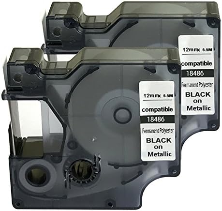 NEOUZACompatible 18486 for DYMO Rhino Industrial IND Permanent Polyester Label Tape Black on Metallic Width 1/2" Length 18' (2 Packs)