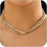 Douxsu Layered Chunky Gold Chain Choker Necklaces for Women Trendy, Simple Thick Silver Twining Chains Necklace Fashion Punk Cocktail Party Prom Jewelry Gift