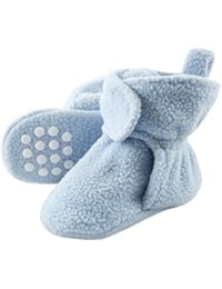 Luvable Friends Baby Cozy Fleece Booties with Non Skid Bottom, Light Blue, 6-12 Months