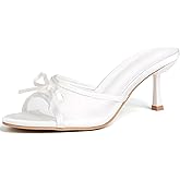 YIYA Women's Leopard Print Mules Heels with Bow Open Round Toe Stiletto High Heels Party Dress Slip On Backless Sandals