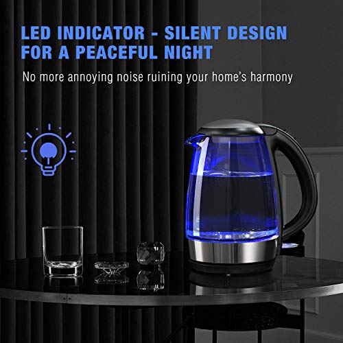 Electric Tea Kettle 1.7L, Plemo 1500W Electric Glass and Steel Kettle, BPA-Free & Boil-Dry Protection Hot Water Kettle Heater With Auto Shut-Off, LED Indicator Light Fast Boiling Coffee Kettle - Thumbnail 6