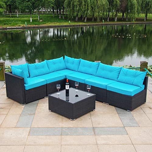 Amooly 7 Pieces Patio Pe Rattan Sofa Set Outdoor Sectional