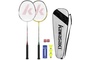 VICLEO Kawasaki Badminton Set Professional Graphite Badminton Racket Lightweight & high Performance for Sports, Training and Entertainment Including 3 Badminton shuttlecocks & 2 overgrips & Carrying Bag