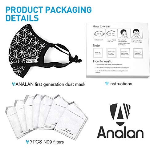 ANALAN Mouth Mask Anti Pollution Dust Mask Washable And Reusable Mask For Flu Pollen Allergies Somkeï¼ˆSilver life flowerï¼‰