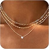 ASCOMY Layered Necklaces for Women Gold Necklace 14K Gold/Silver Plated Pendant Necklace Layered Cross Necklace Paperclip Rope Bead Box Satellite Dot Chain Necklaces Gold Choker Trendy Jewelry Gift