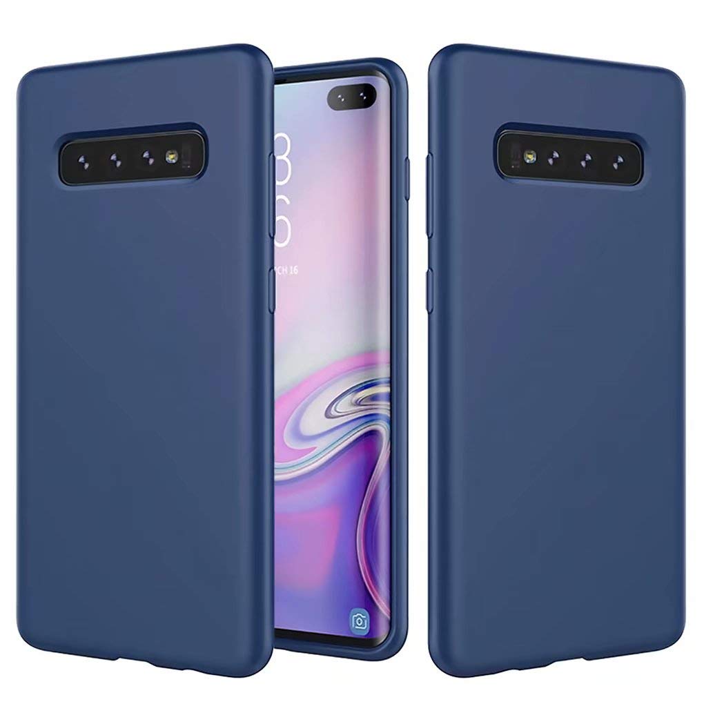 NiaCoCo Compatible with Samsung Galaxy S10 Case Ultra Thin Shockproof Liquid Silicone Phone Case Soft Gel Microfiber Rubber Stripe Protector Case (Blue)